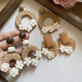 Brown Woven Floral Hoop Statement Earrings Fashion Jewelry for Women view 4