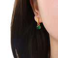 Gold Huggie Hoop Drop Clear Green Black Stone Earrings view 4