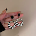 Two Style Black White Zebra Open Ring Statement Earrings view 7