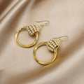 Gold Layered Circle Hoop Drop Earrings Rhinestone Cluster view 3