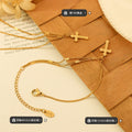 Gold Tone Cross Charm Bracelet Double Chain Lobster Clasp view 2