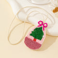 Beaded Pine Sprig Basket Charm Pendant with Bow and Cream Cord view 1