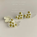 Cream Heart Stud Earrings Olive Green Flower Motifs view 3