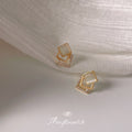 Gold Layered Square Stud Earrings Cat Eye Crystal Frame view 4