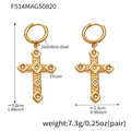 Textured Cross Drop Crystal Hoop Earrings in Gold Tone view 6