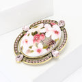 Floral Cameo Crystal Metal Brooch in Blue and Pink view 3