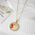 Gold Bezel Dried Flower Resin Pendant Necklaces Crushed Stone view 3