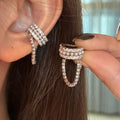 Crystal and Faux Pearl Draped Ear Cuff in Silver Tone view 6
