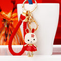 Enamel Princess Dress Rabbit Keychains in White Red and Pink view 4