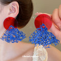 Red Disc and Blue Filigree Drop Earrings Fashion Earrings view 1