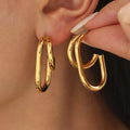 Geometric C-Shape Hoop Earrings Stainless Steel Gold Silver view 4