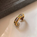 Gold Silver Ribbed Open Ring Green Stone Beaded Band view 6