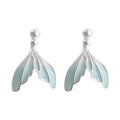 Silver Tone Pale Aqua Fishtail Pearl Like Drop Stud Earrings view 5