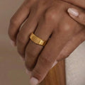 Wide Hexagon Faceted Band Ring Gold Steel Size Options view 4