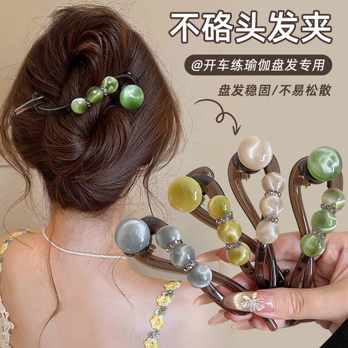 Cat Eye Bead Twist Banana Hair Clips Yellow White Green