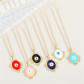 Gold Tone Ornate Oval Evil Eye Pendant Necklaces in Six Colors view 3
