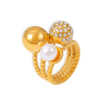 Twisted Triple Band Ring Sphere Crystal Pearl Cluster Statement view 5