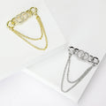Four Ring Double Chain Brooch in Gold or Silver Tone view 1