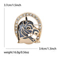 Enamel Horse Head Brooch in Gray or White Crystal Frame view 6