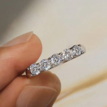 Alternating Round Stone Slim Band Ring In Four Color Options