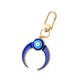 Gold Crescent Moon Evil Eye Keychains Blue and White view 5