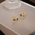 Brown Square Crystal Look Gold Tone Small Huggie Earrings view 3