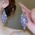 Purple Crystal Chandelier Hook Earrings with Reflective Details view 4