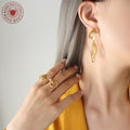 Gold Hollow Butterfly Wing Drop Earrings Faux Pearls view 4
