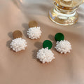 Round Top and White Seed Bead Cluster Drop Earrings view 1