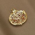 Gold Pomegranate Brooch Red Crystal Clear Rhinestone Pin view 3