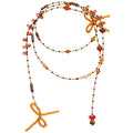 Yellow and Amber Beaded Bow Charm Layered Necklace view 5