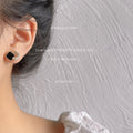Gold Geometric Black Enamel Stud Earrings Pave Crystal Arc view 4