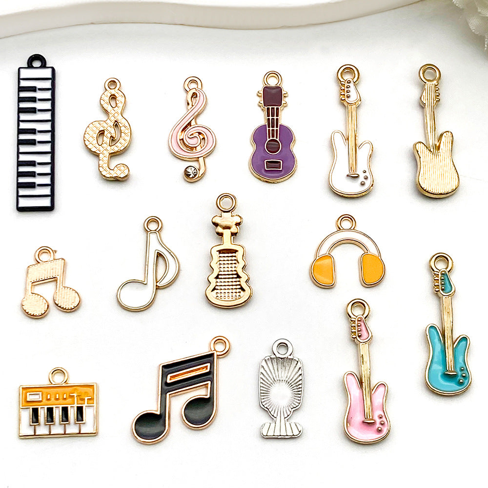 Color Enamel Zinc Alloy Guitar Violin Piano Music Note Charm Pendant for DIY Jewelry