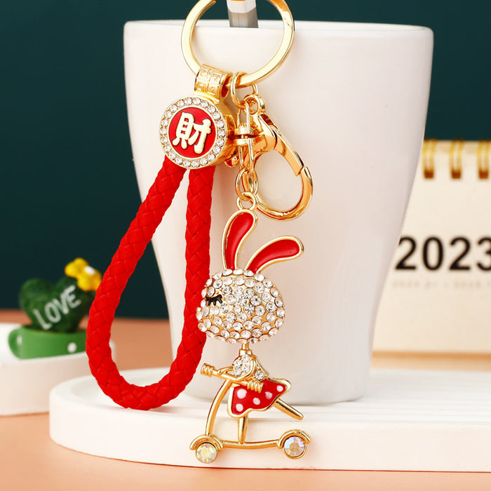 Jeweled Scooter Rabbit Keychains in Four Colors with Plain and Braided Loops