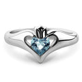 Silver-Tone Brass Claddagh Heart Ring with a Light Blue Stone view 1