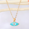Gold Tone Pointed Oval Enamel Evil Eye Pendant Necklaces in Four Colors view 4