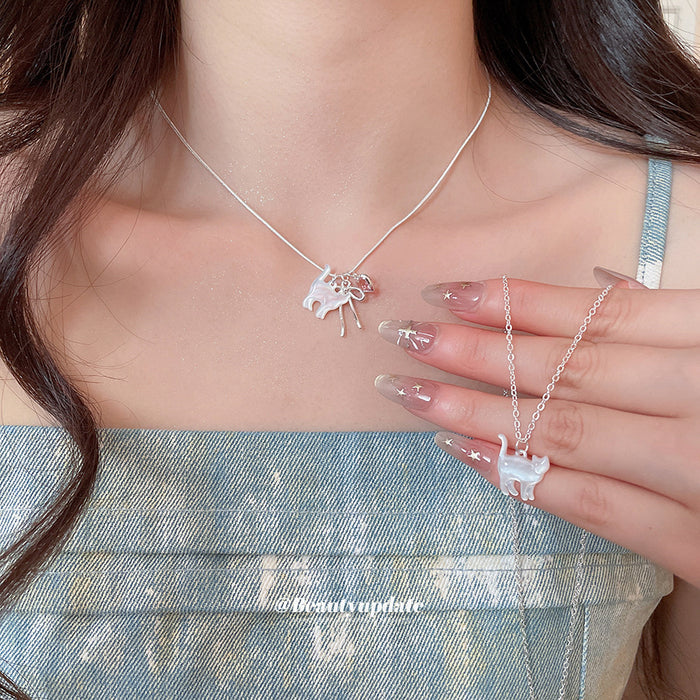 Silver-Tone Cat Pendant Necklace Fashion Jewelry Collection