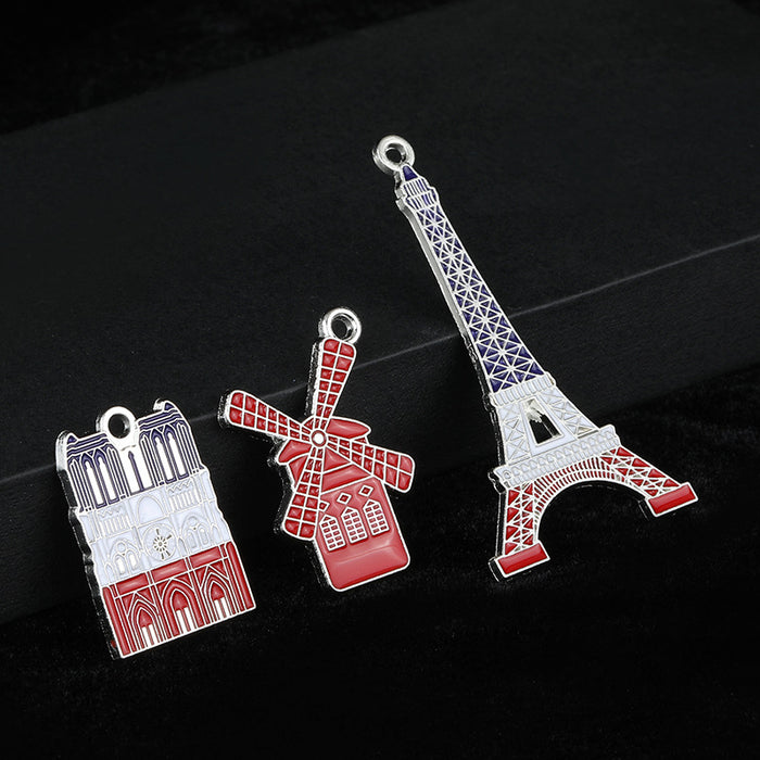 Paris Landmark Charm Pendant Eiffel Tower Cathedral Windmill