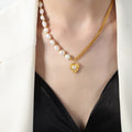 Asymmetric Pearl Gold Curb Chain Heart Pendant Necklace view 6