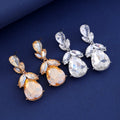 Gold Tone Silver Tone Champagne Teardrop Cluster Crystal Four Designs Metal Dangle view 3