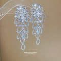 Silver Tone Crystal Floral Leaf Drop Stud Earrings view 4