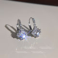 Silver Tone Clear Stone Square Starburst Huggie Hoop Earrings view 1