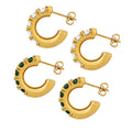 C-Shape Hoop Earrings With Row Of Green Or Clear Zircon view 5