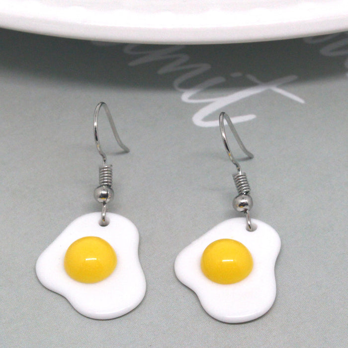 Silver Tone Irregular White Fried Egg Resin Hook Earrings