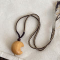 Wood Crescent Moon Pendant Cord Necklace Brown Beige view 6