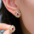 Two Tone Red Oval Crystal Halo Stud Earrings Fashion Jewelry view 3
