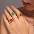 Gold Open Oval Natural Stone Ring Zircon Halo Size 7 view 3