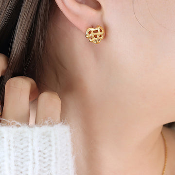 Intertwined Heart Pendant Necklace Stud Earrings Gold Steel