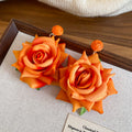 Dimensional Rose Flower Stud Earrings in Four Colors view 6