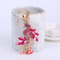 Pair of Pink Jeweled Flamingo Keychains with Gold Tone Hardware view 4